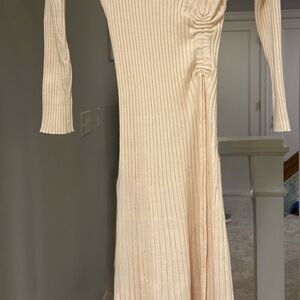 Lumiere Cream Long Sleeve Ribbed Dress
